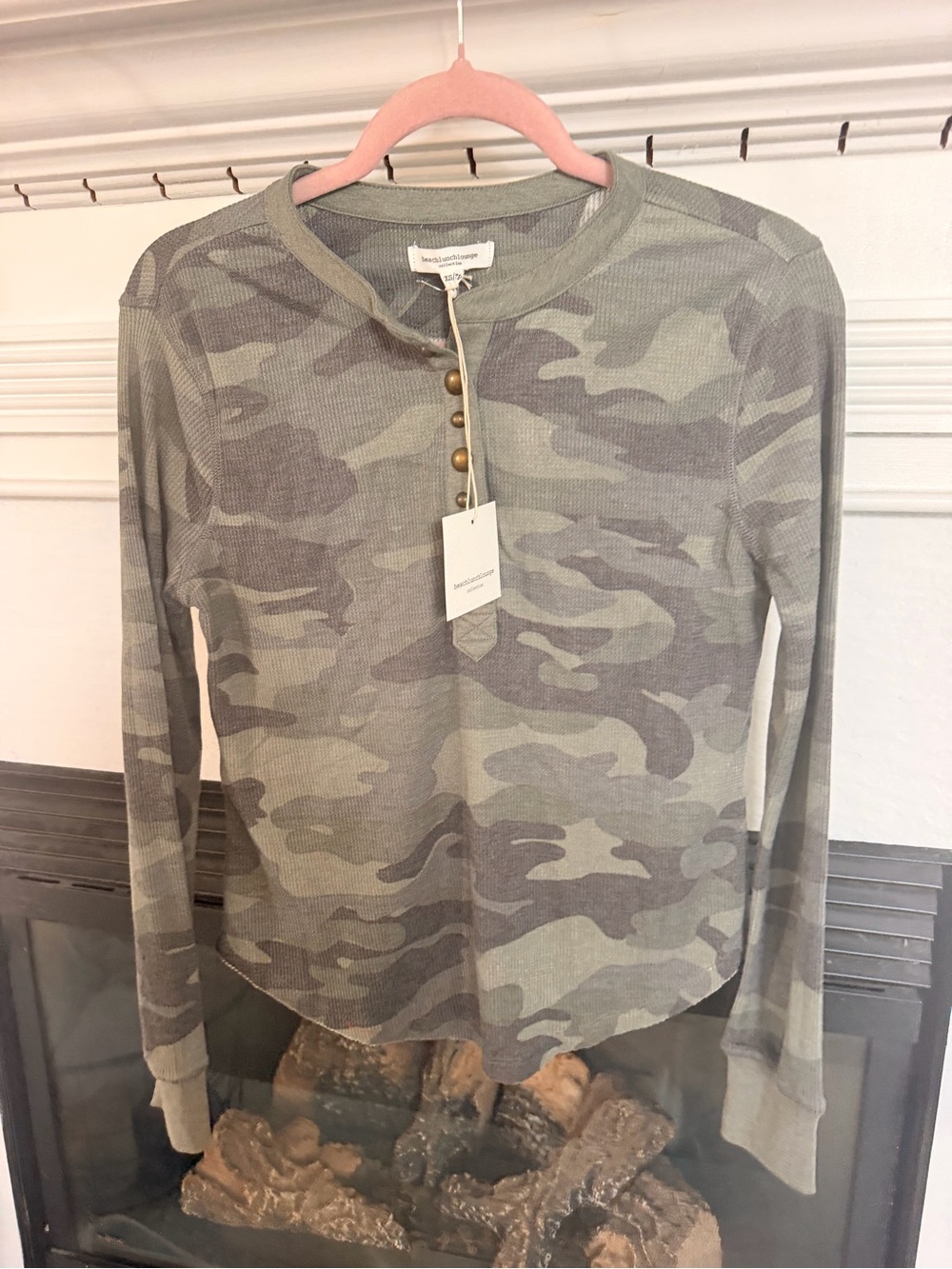 beachlunchlounge Olive Camo Henley Long Sleeve Top